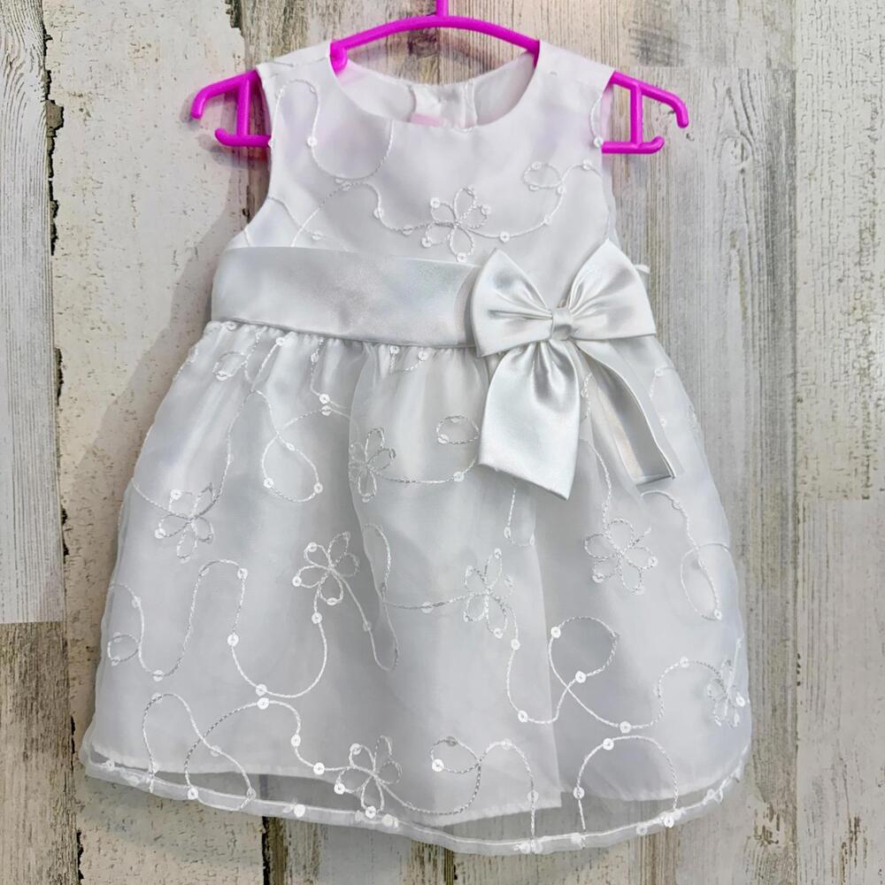 La Princess Baby Girl White Formal Dress Christening Wedding Bow 6–9M